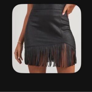 Fringe faux leather skirt